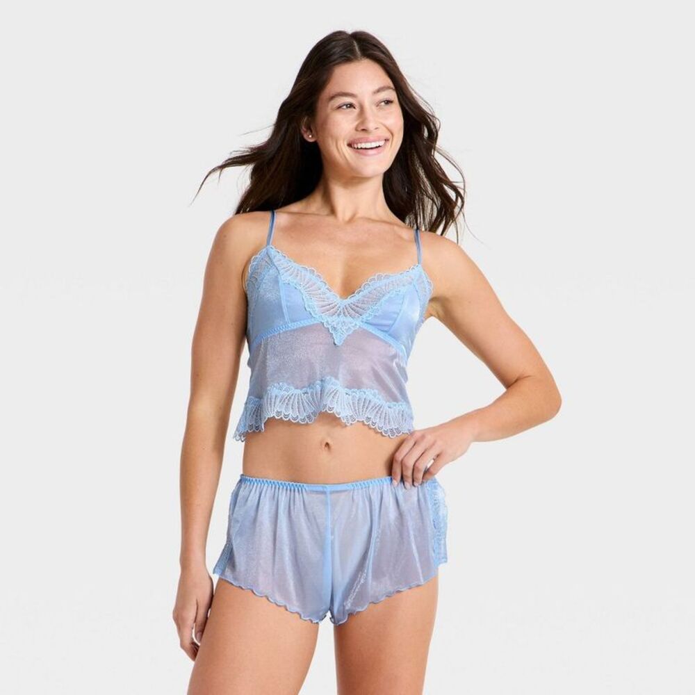 Women's Sheer Shimmer Lingerie Set - Auden Blue S